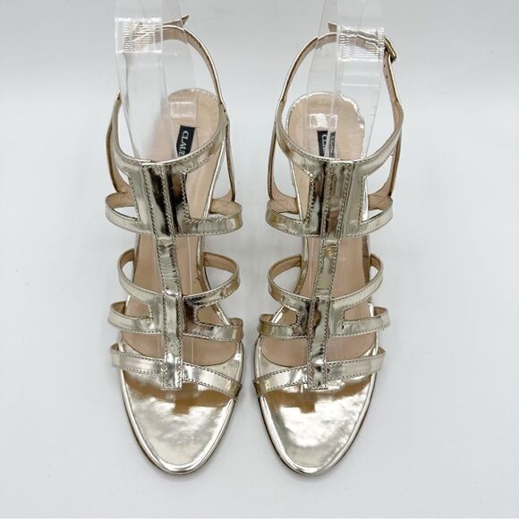 Claudia Ciuti Metallic Gold Strappy Evening Sandal 7.5 Narrow - Picture 3 of 12